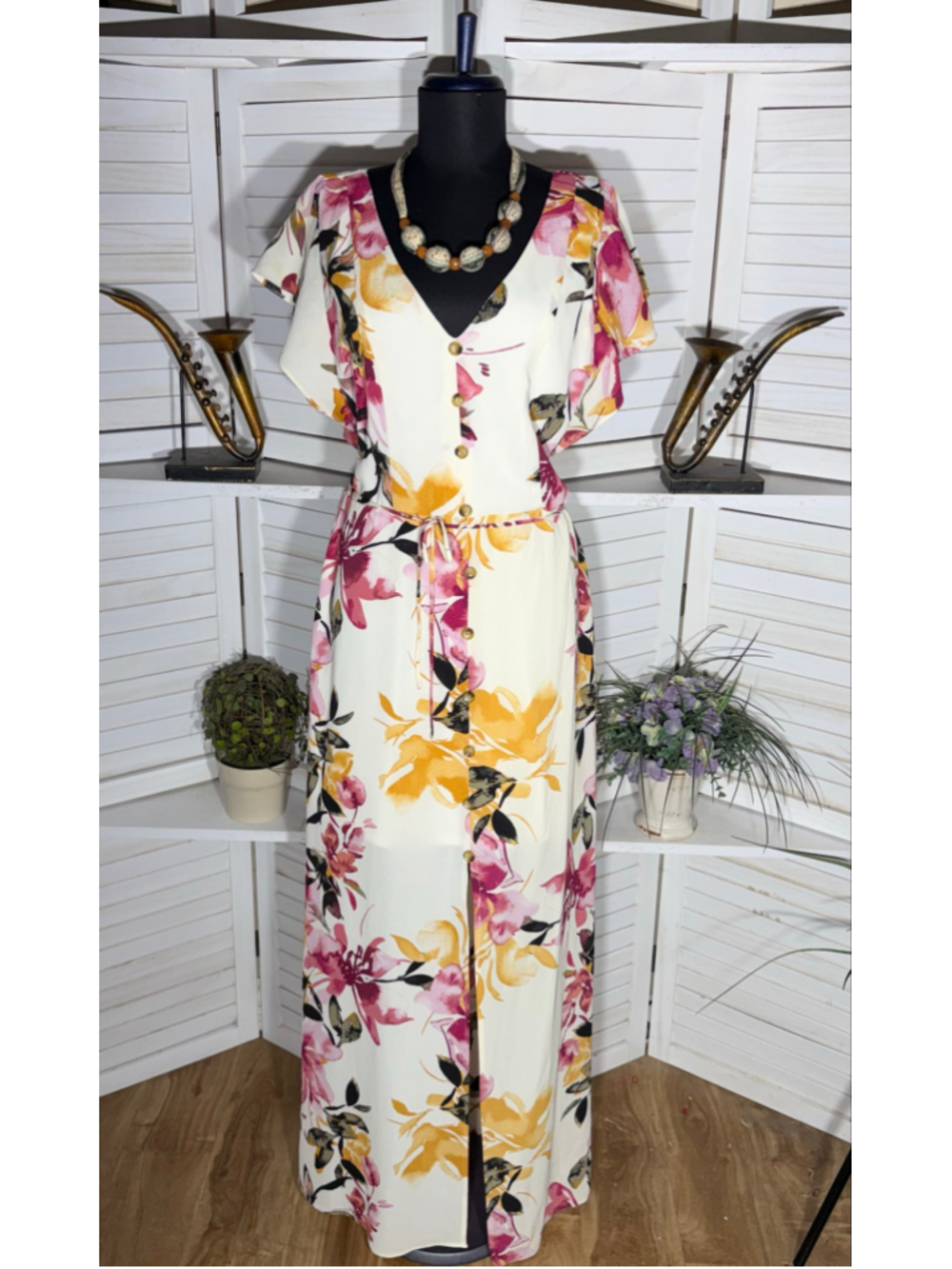 IZ Byer Y2K dress maxi floral boho short sleeve fairy whimsical cottage Derby L